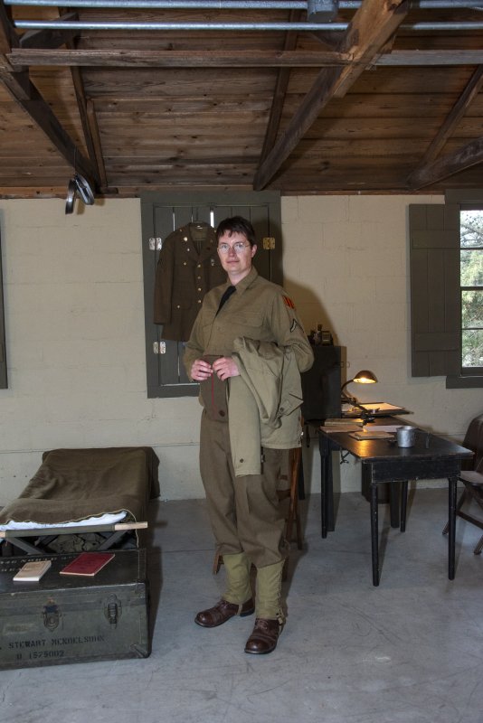 Andrew Regick of Gettysburg, Pa., shares his collection of memorabilia at Fort Miles Defense Day.